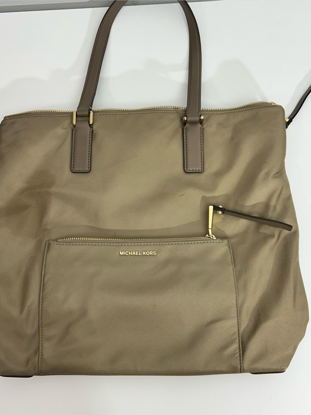Michael Kors Women’s Taupe Shoulder Tote with Gold Hardware